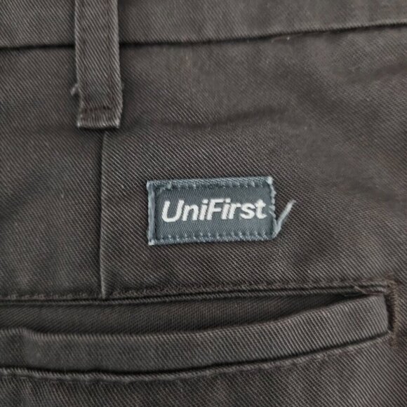 UniFirst Soft Twill Chino Flat Front Cotton Blend Gray Uniform Workwear Pants - Picture 7 of 9